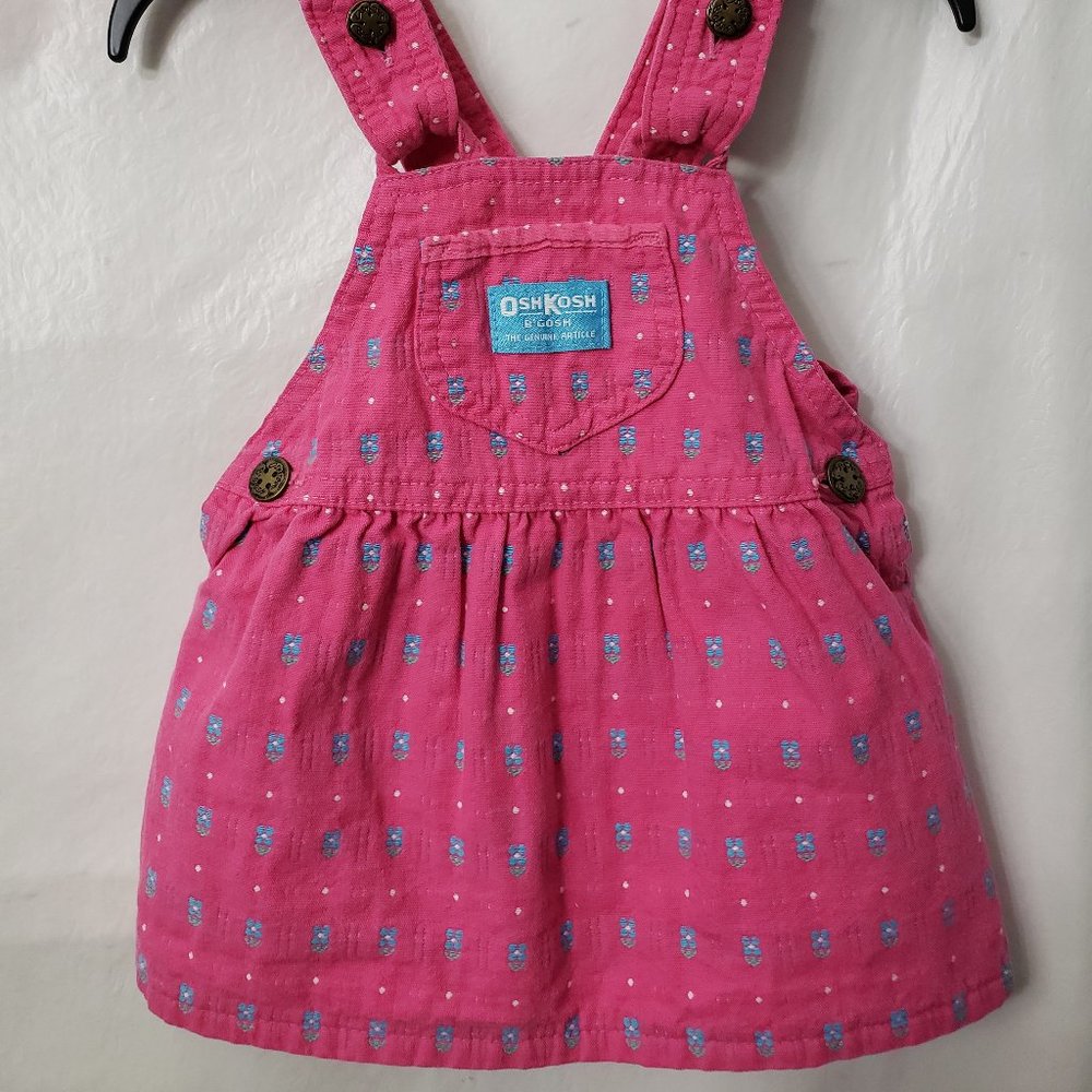 Vintage OshKosh Vestbak Overall Dress 18 month PINK Denim Flower Bow USA 80s